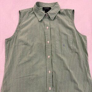 Vintage Lauren Ralph Lauren Women’s Sleeveless Button Down Shirt Green White LRL